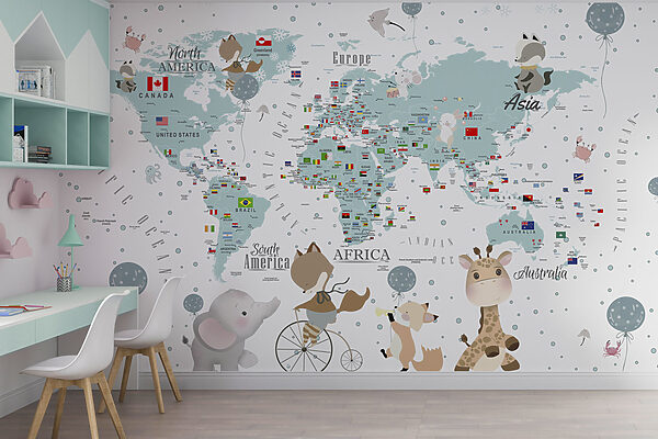 Mapa del mundo con animales Fotomurales Mapa del mundo con animales