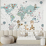 Fotomurales Mapa del mundo con animales