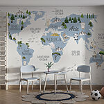 Fotomurales Mapa del mundo con animales y texto