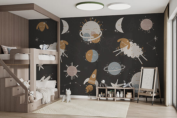 Universo onírico de ovejas y estrellas Fotomurales Universo onírico de ovejas y estrellas