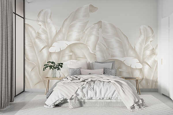 Elegantes hojas en suaves tonos blancos Fotomurales Elegantes hojas en suaves tonos blancos