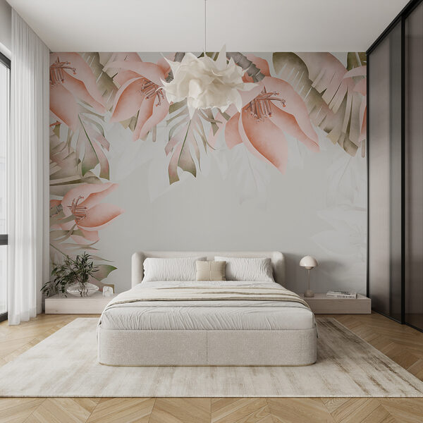 Borde floral con suaves pétalos rosas Fotomurales Borde floral con suaves pétalos rosas