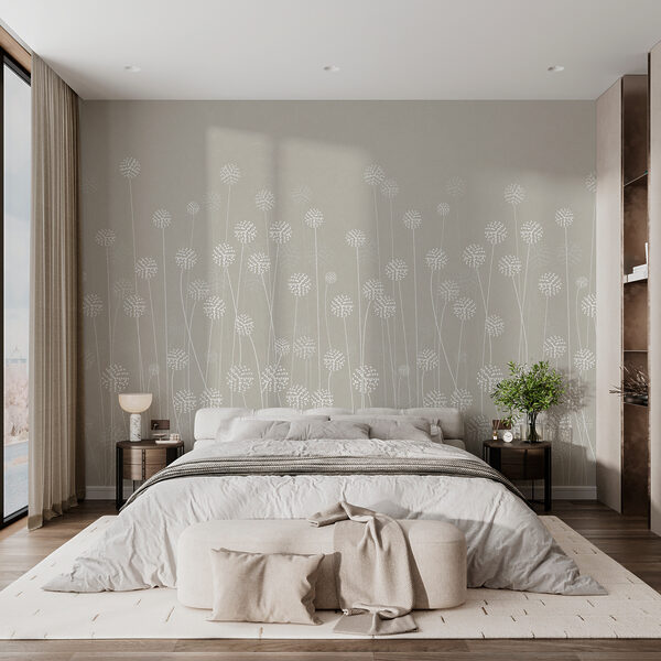 Fotomurales Flores blancas sobre fondo gris