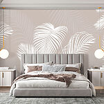 Fotomurales Hojas de palmera blancas sobre fondo beige.