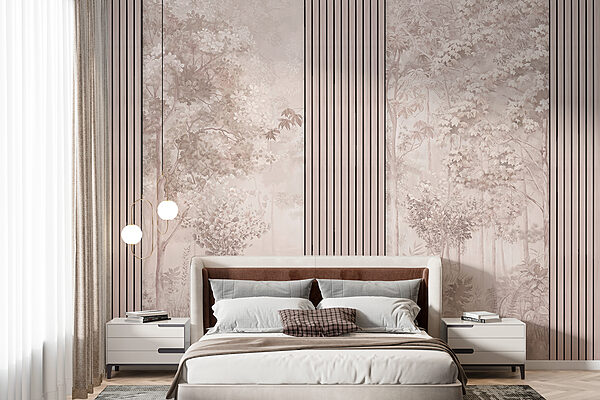 Fotomurales Fotomurales Árbol con hojas en un bosque con niebla (SKU: w00670v1)