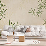 Fotomurales Hojas verdes sobre una superficie blanca