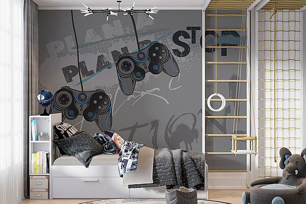 Mando de videojuego sobre fondo gris Fotomurales Mando de videojuego sobre fondo gris