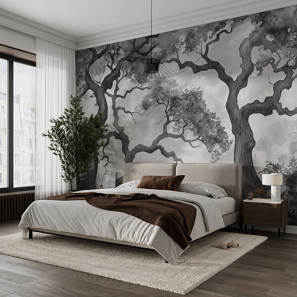 Fotomurales Fotomurales Dibujo en blanco y negro de un árbol (SKU: w01184)