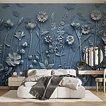 Fotomurales Pared gris con flores y hojas