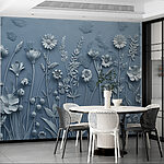 Fotomurales Pared gris con flores y hojas