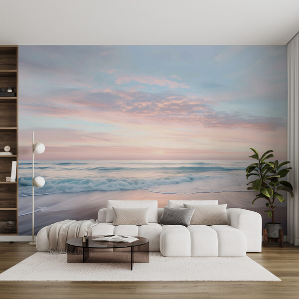 Fotomurales Playa con olas y cielo rosa (SKU: w07935) Fotomurales Fotomurales Playa con olas y cielo rosa (SKU: w07935)