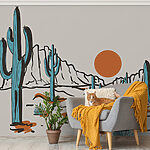 Fotomurales Paisaje desértico con cactus y montañas
