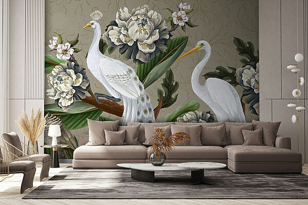 Papel pintado con pájaros y flores Fotomurales Papel pintado con pájaros y flores
