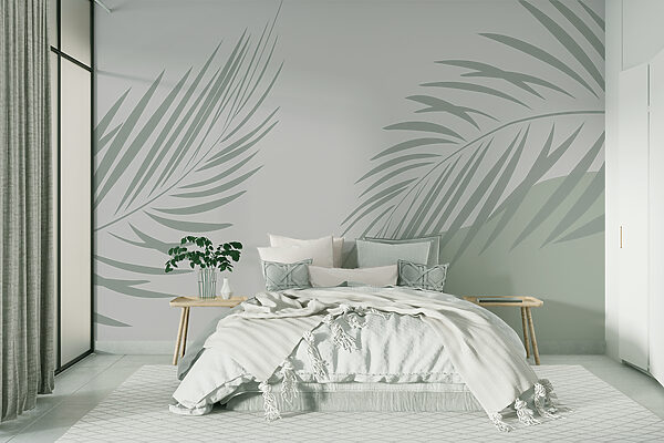Hojas de palmera sobre fondo gris Fotomurales Hojas de palmera sobre fondo gris