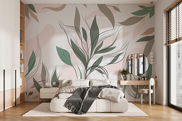 Elegante estampado botánico en tonos neutros Fotomurales Elegante estampado botánico en tonos neutros