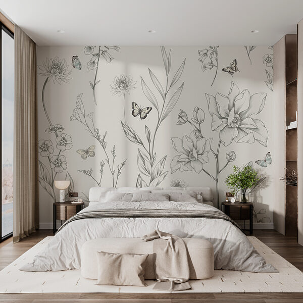 Papel pintado con flores y mariposas Fotomurales Papel pintado con flores y mariposas