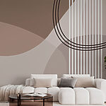 Fotomurales Fondo marrón y blanco con líneas y círculos