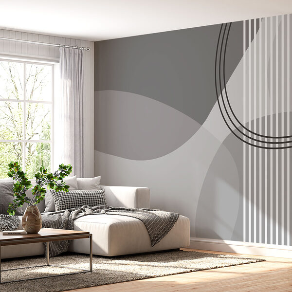 Fondo gris y blanco con círculos y líneas Fotomurales Fondo gris y blanco con círculos y líneas