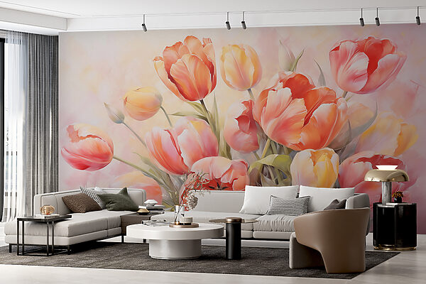 Pintura de flores sobre fondo blanco Fotomurales Pintura de flores sobre fondo blanco