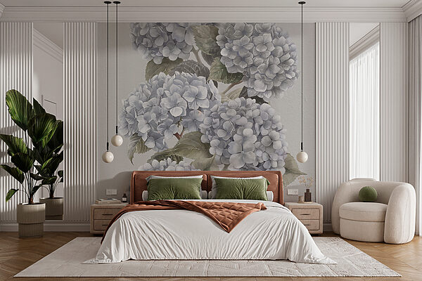 Fotomurales Fotomurales Elegantes hortensias en suave monocromo (SKU: w08176)