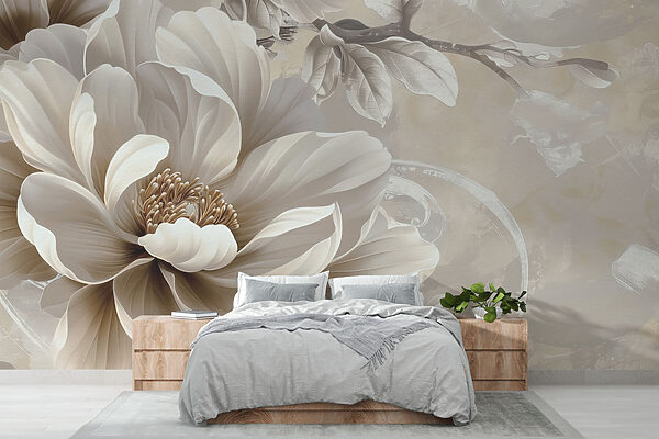 Fotomurales Fotomurales Elegante flor de crema sobre lienzo vintage (SKU: w08181v2)