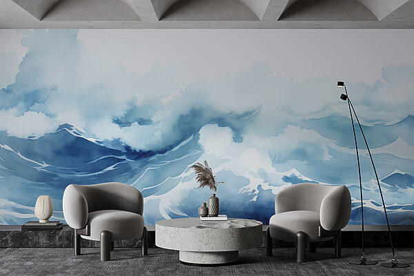 Acuarela de olas y nubes Fotomurales Acuarela de olas y nubes