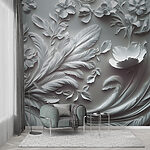 Fotomurales Pared blanca con flores y hojas
