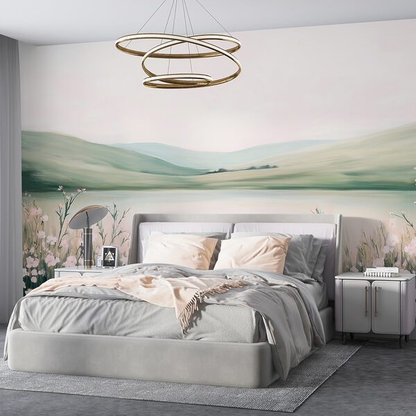 Pintura de un lago con flores Fotomurales Pintura de un lago con flores