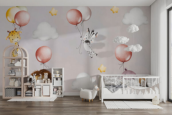 Papel pintado con animales y globos Fotomurales Papel pintado con animales y globos