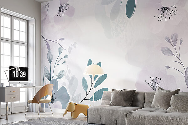 Diseño floral en blanco y morado Fotomurales Diseño floral en blanco y morado