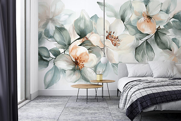 Fotomurales Pintura de flores y hojas