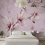 Fotomurales Magnolias en flor sobre fondo rosa