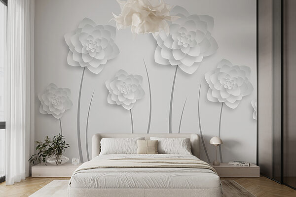 Flores de papel blanco sobre fondo blanco Fotomurales Flores de papel blanco sobre fondo blanco