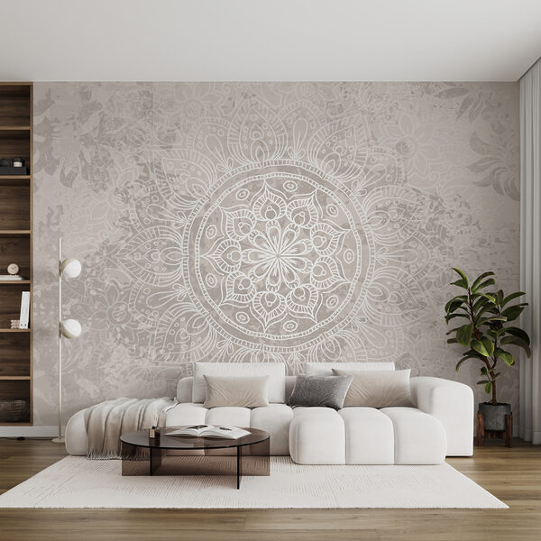 Mandala blanco y gris Fotomurales Mandala blanco y gris