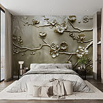 Fotomurales Pared con flores y ramas