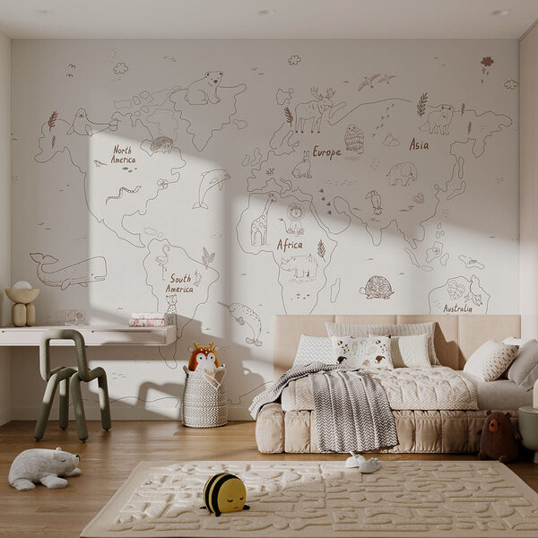Mapa del mundo con animales Fotomurales Mapa del mundo con animales