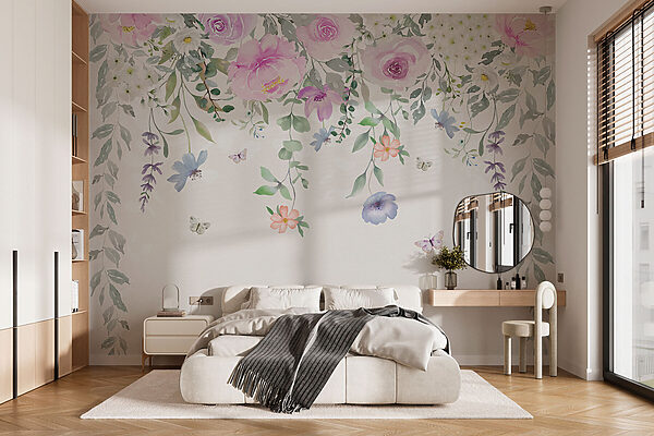 Pintura de flores y mariposas Fotomurales Pintura de flores y mariposas