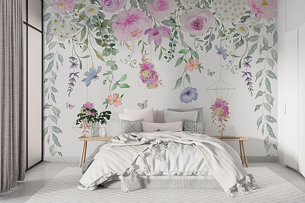 Pintura de flores y mariposas Fotomurales Pintura de flores y mariposas