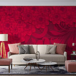 Fotomurales Estampado de flores rojas sobre fondo rojo