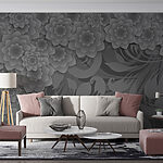 Fotomurales Diseño floral en gris y blanco
