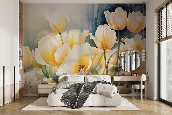 Pintura de flores blancas Fotomurales Pintura de flores blancas