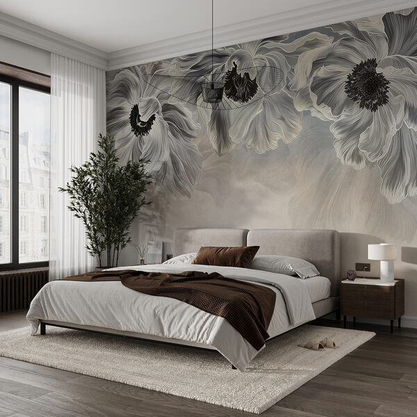 Etéreo paisaje floral gris Fotomurales Etéreo paisaje floral gris