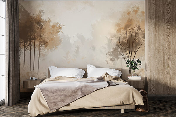 Fotomurales Bosque brumoso con árboles y hierba