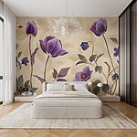 Fotomurales Flores moradas sobre fondo beige