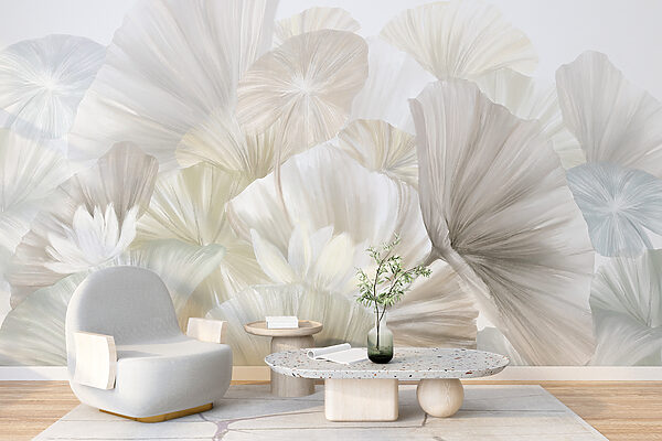 Fotomurales Fotomurales Grupo de hojas blancas y grises (SKU: w08265)