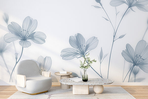 Fotomurales Flores etéreas en tonos serenos.