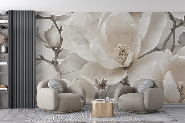 Elegantes magnolias en tonos apagados Fotomurales Elegantes magnolias en tonos apagados