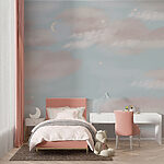 Fotomurales Cielo azul con nubes y luna creciente