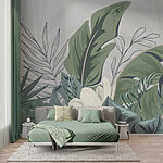 Fotomurales Hojas tropicales en tonos suaves