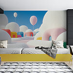 Fotomurales Paisaje con globos y edificios